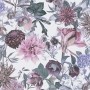 Bunte Vliestapete mit Hortensien und Dahlien. Ausgefallene Blumentapete für Wohn- und Schlafzimmer.