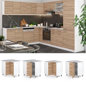 Vicco Eckunterschrank R-Line, Sonoma/Weiß, 76 cm, Küchen Eckschrank ohne Arbeitsplatte.