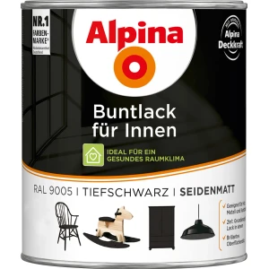 Alpina Buntlack für Innen Tiefschwarz seidenmatt 750 ml