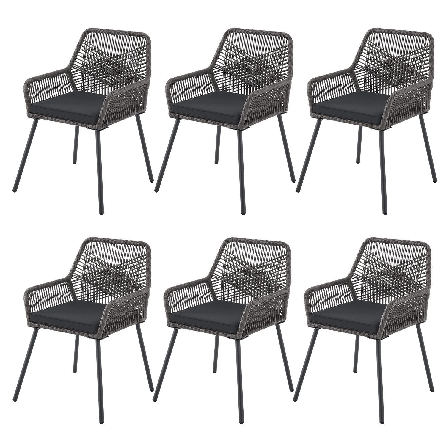 Juskys Rope Gartenstühle Kastos 6er Set Grau