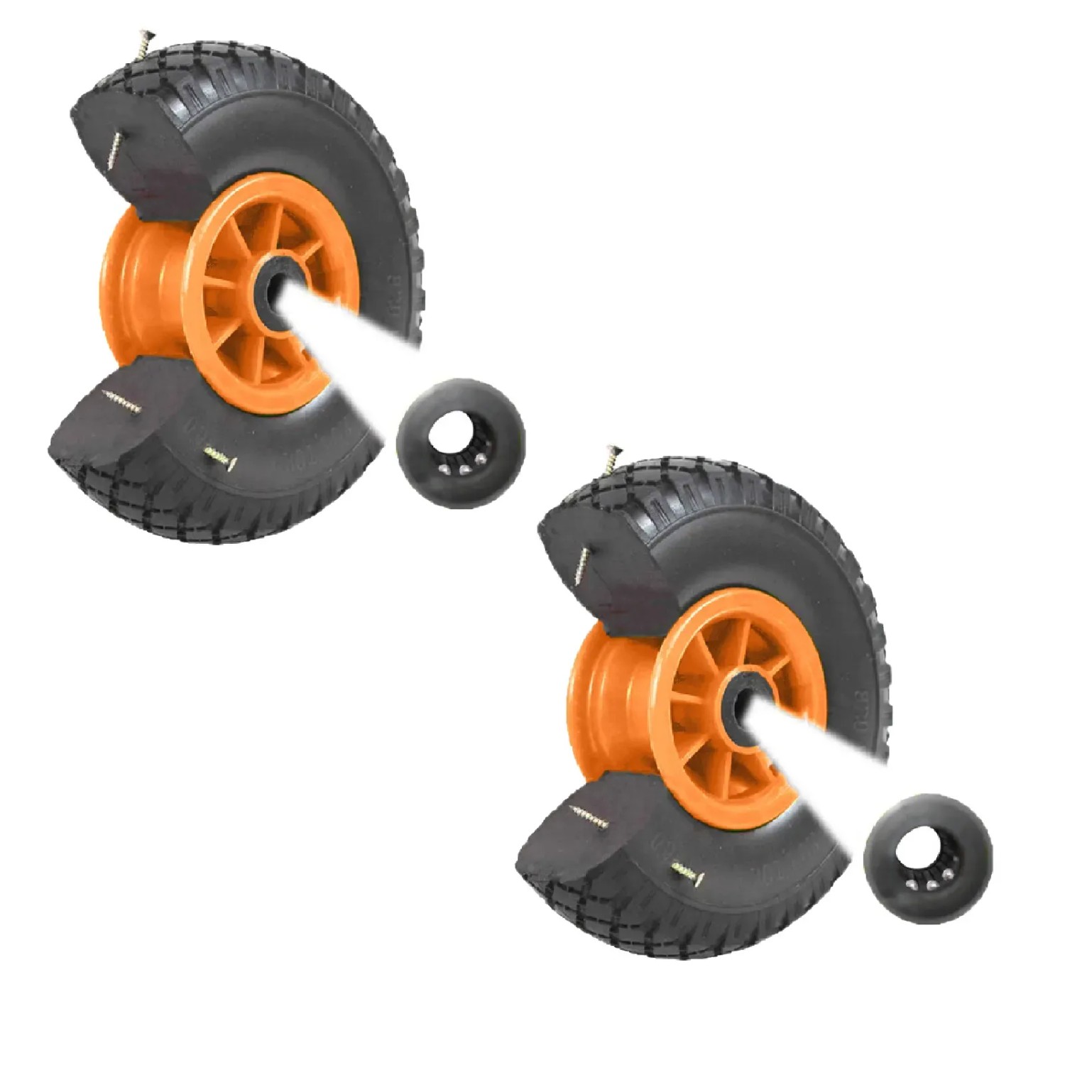 2 TRUTZHOLM Sackkarrenräder, 260x85mm, pannensicher, orange Felge, 75mm Nabe, für Baumaschinen.
