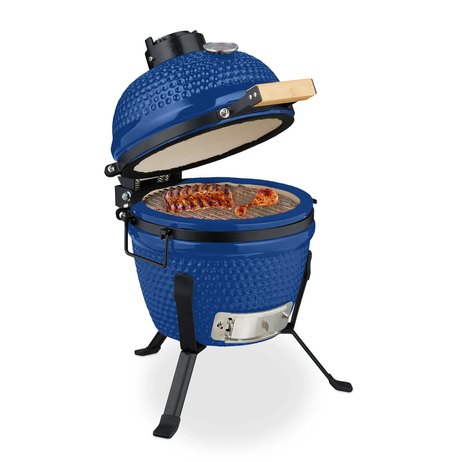 Relaxdays Kamado Grill Keramik Blau Mit Thermometer 56,5 cm x 43 cm x 46 cm 22 kg