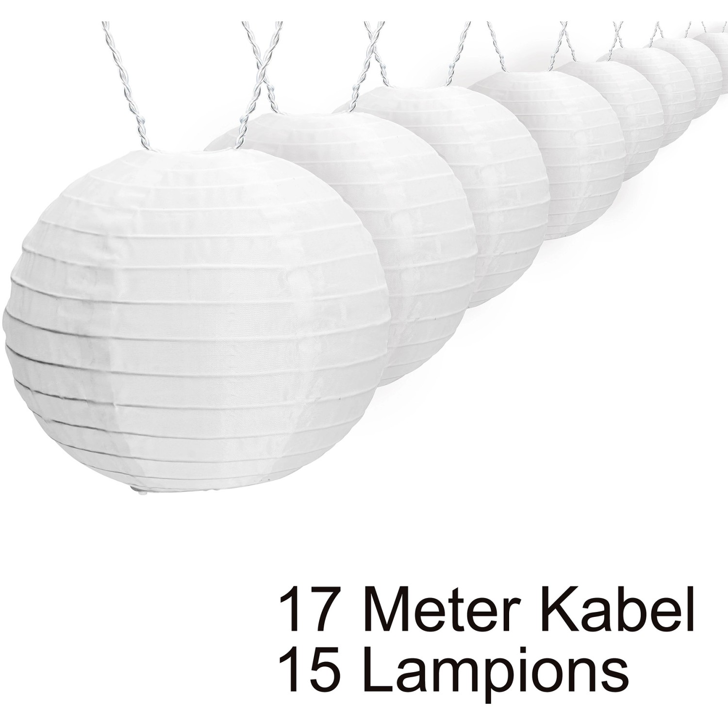 Amare LEDLichterkette mit 15 XXLLampions Ø 15 cm mit Stecker Weiß 7 m