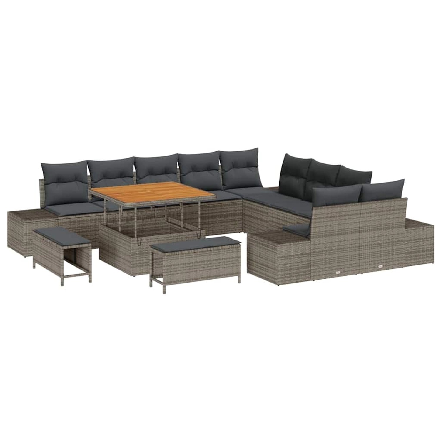 vidaXL Garten-Sofa-Set mit Kissen 13-Tlg Grau Poly Rattan 3362838 günstig online kaufen