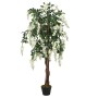 Künstlicher Glyzinienbaum, 200 cm hoch, mit weißen Blüten und grünen Blättern im Topf.