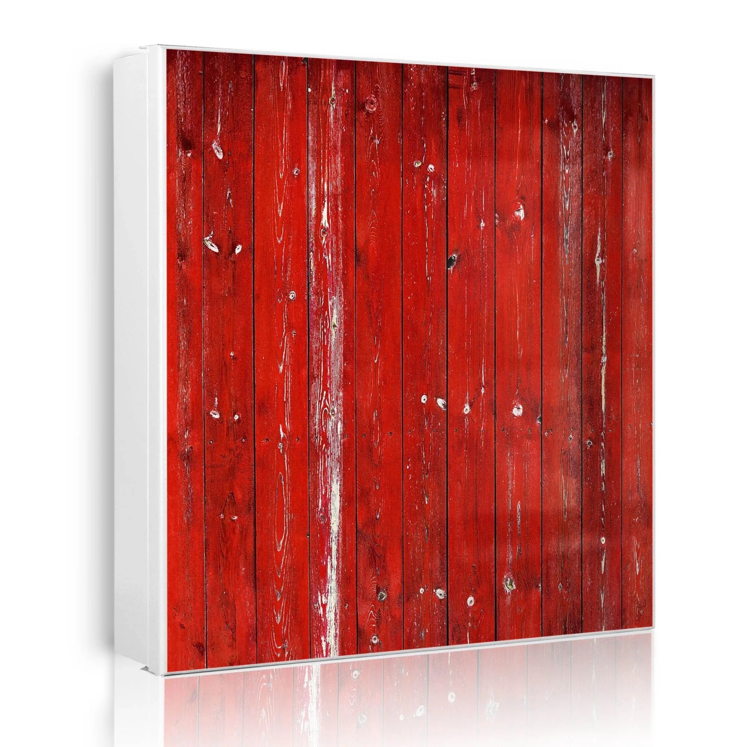 Banjado Großer Schlüsselkasten Metall 30x30cm Weiß Scharnier Links 50 Haken Beschreibbar Magnetisch Motiv Rote Holzlatten