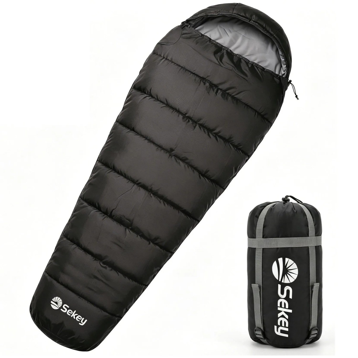 Sekey Schlafsack 220x80x50cm Mumienschlafsack Camping 1,7kg Anthrazit