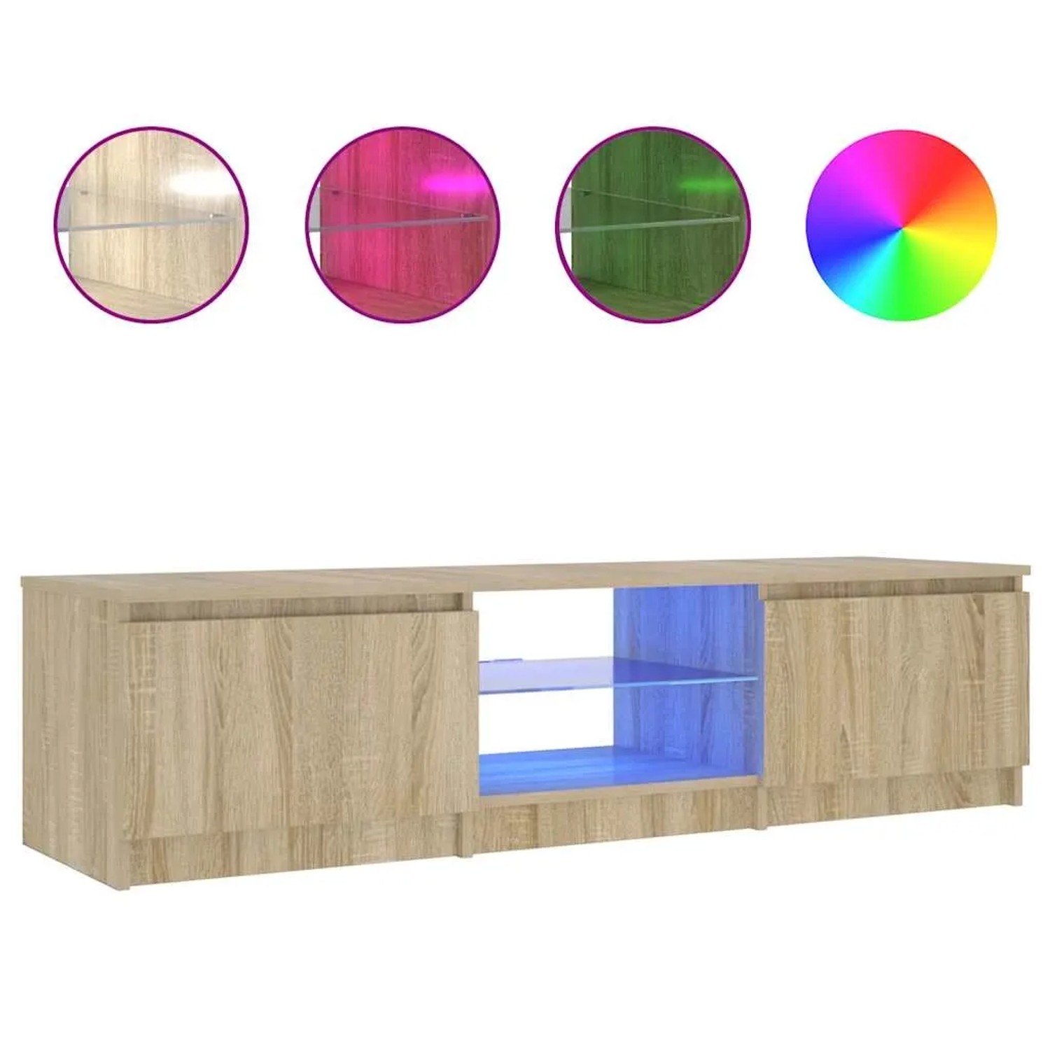 vidaXL TV-Schrank mit LED-Leuchten Räuchereiche 140x40x36 cm 822681