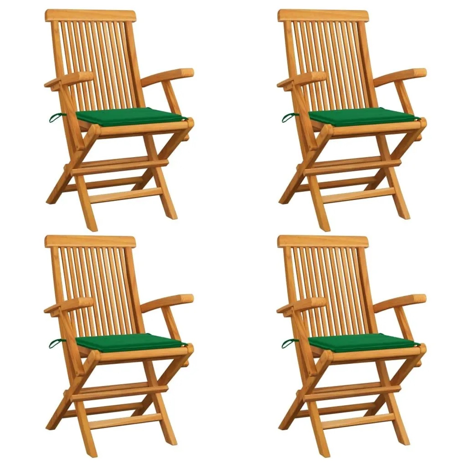 vidaXL Gartenstühle mit Grünen Kissen 4 Stk Massivholz Teak 3065622