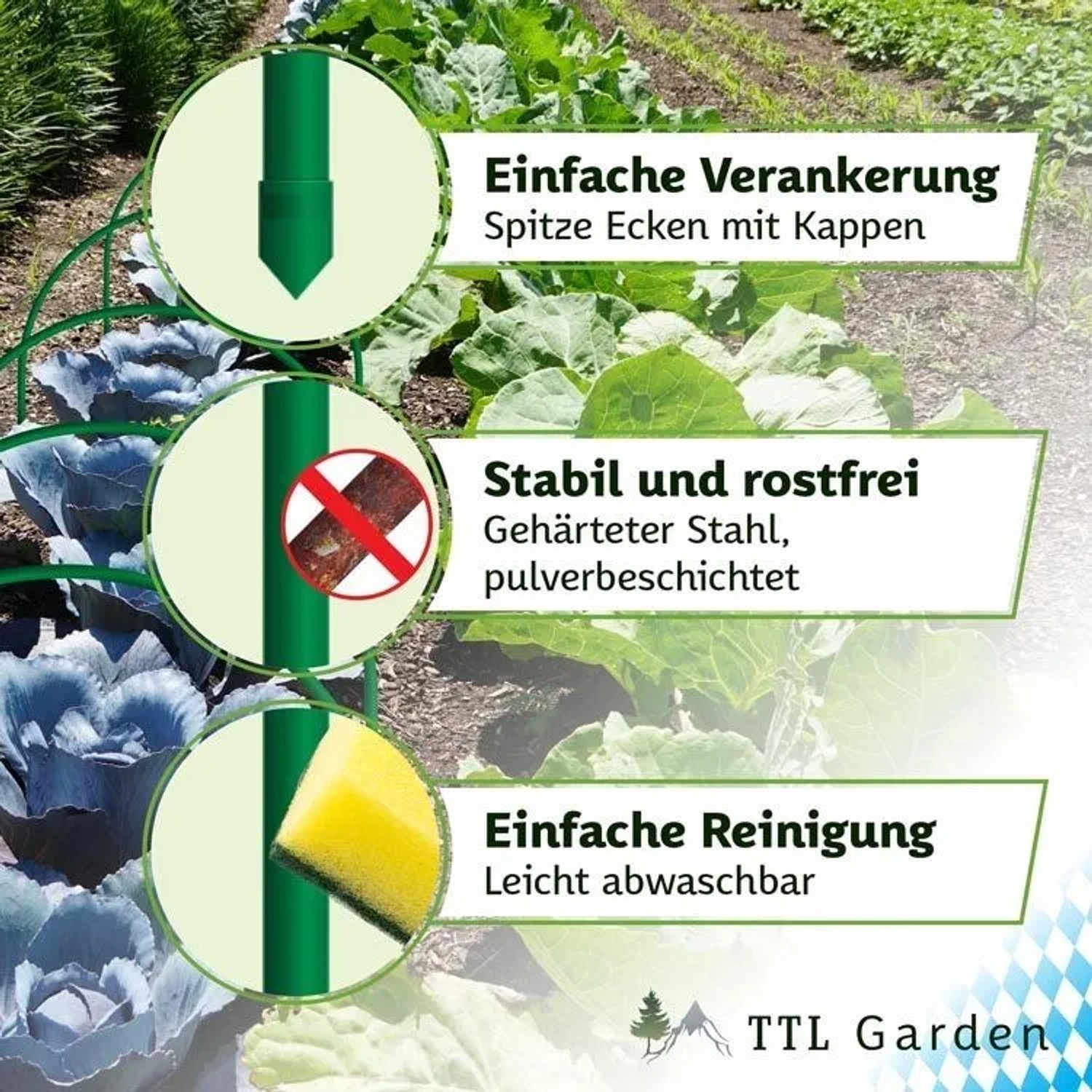 TTL GARDEN Pflanztunnel Bögen, 6er Set, Metall beschichtet, für Beet, Frühbeet oder Gewächshaus.