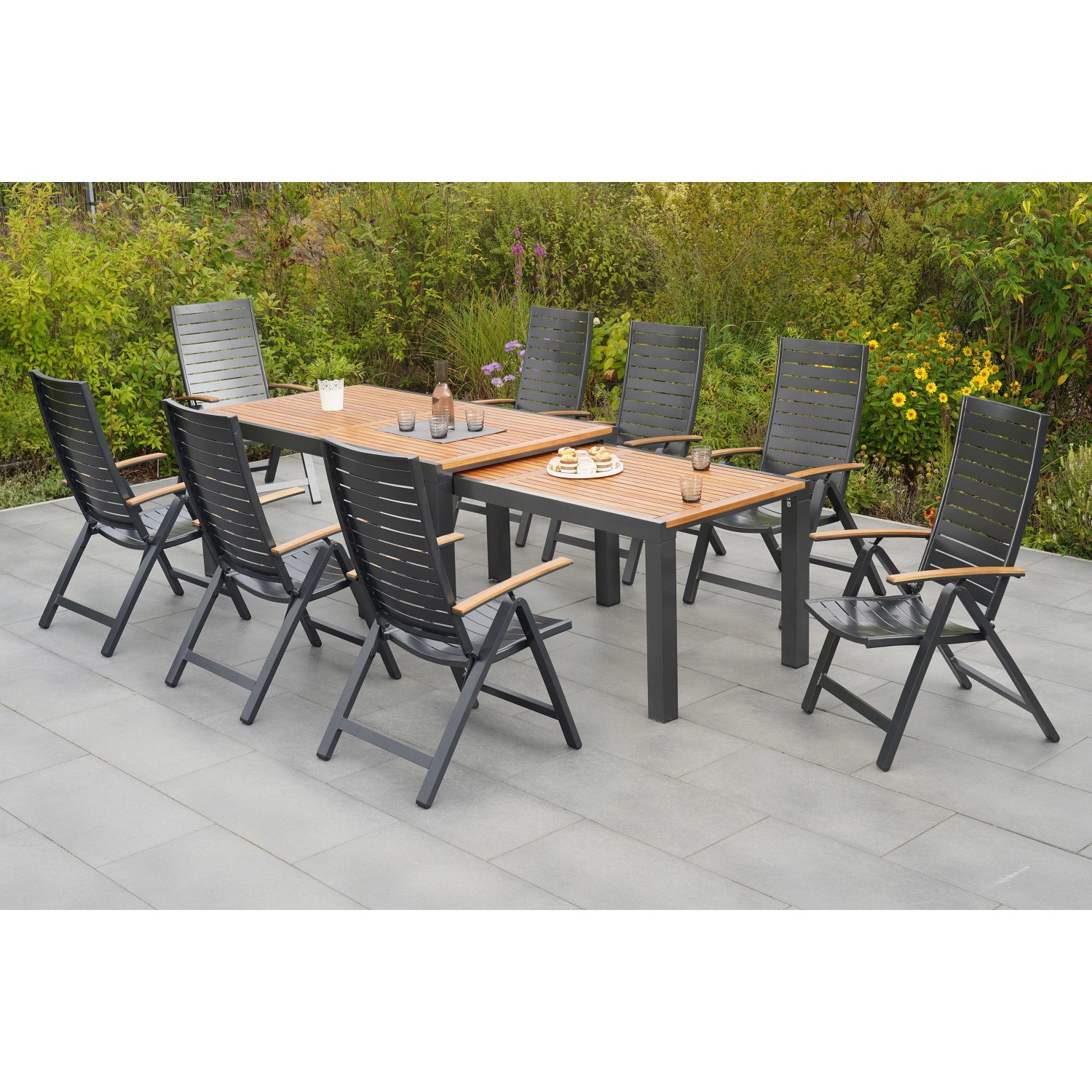 Merxx Astros Set 9-tlg. Flex-Gartentisch Ausziehbar 180/300 x 100 cm günstig online kaufen