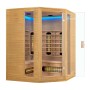 Artsauna Infrarotkabine Nyborg E150V aus Hemlockholz mit Vollspektrumstrahlern und Eckbank für 4 Personen.