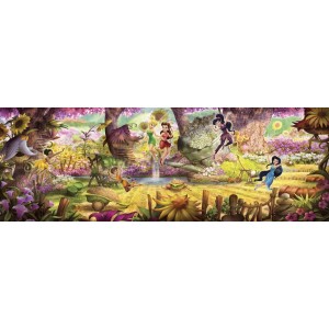 Disney Fototapete Märchenwald mit Tinkerbell und Feen in Gelb, Lila und Grün.