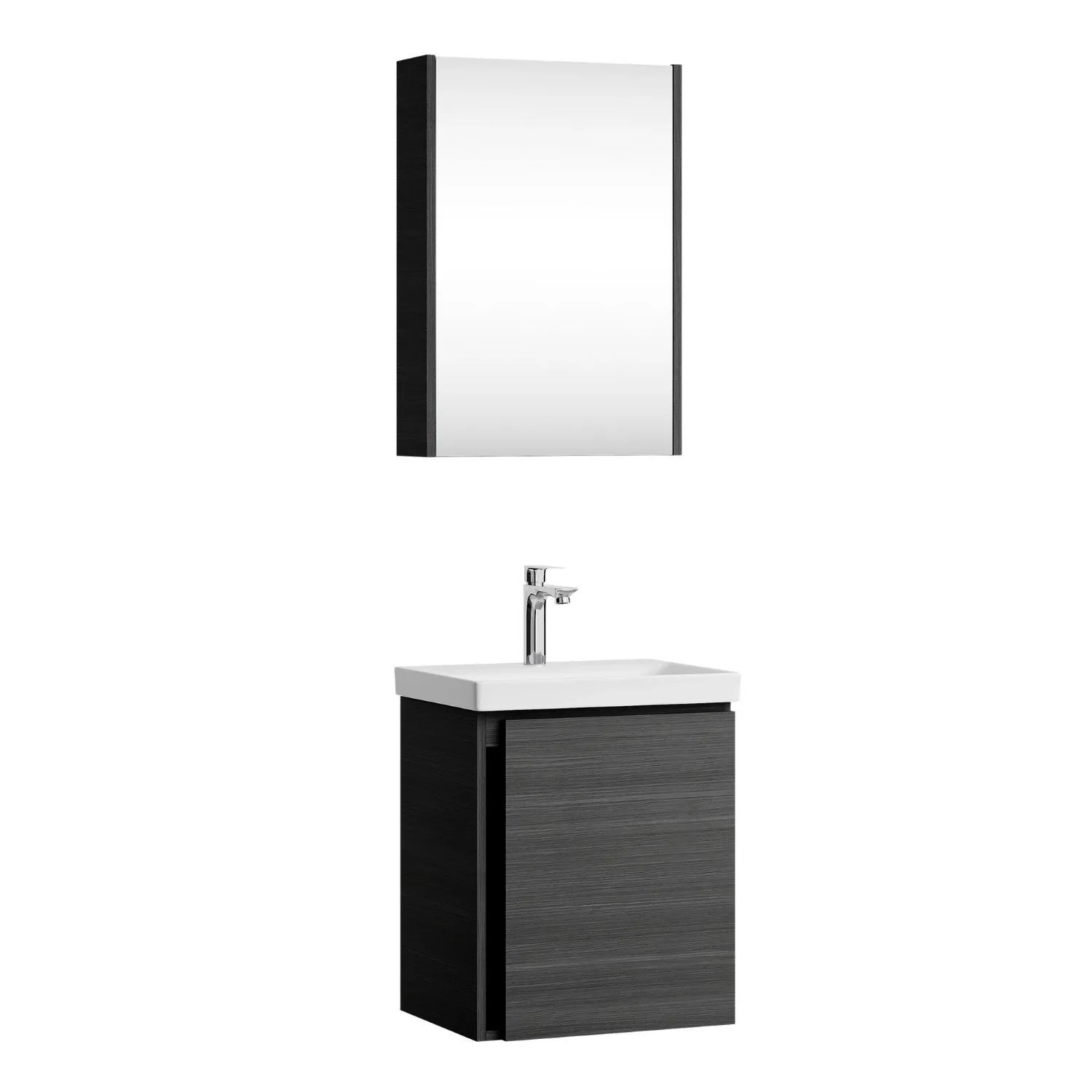 Planetmöbel Badmöbel Set 50 cm Anthrazit mit Keramikwaschbecken Spiegelschrank Soft Close