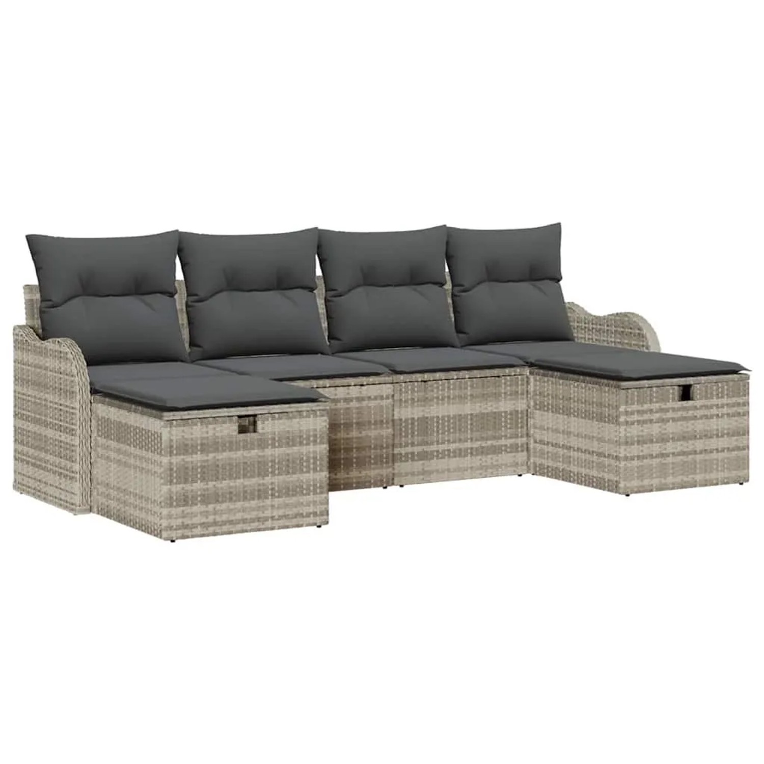 vidaXL Sofa Set mit Kissen mit Speicher 6-Tlg Hellgrau Poly-Rattan 3359021 günstig online kaufen