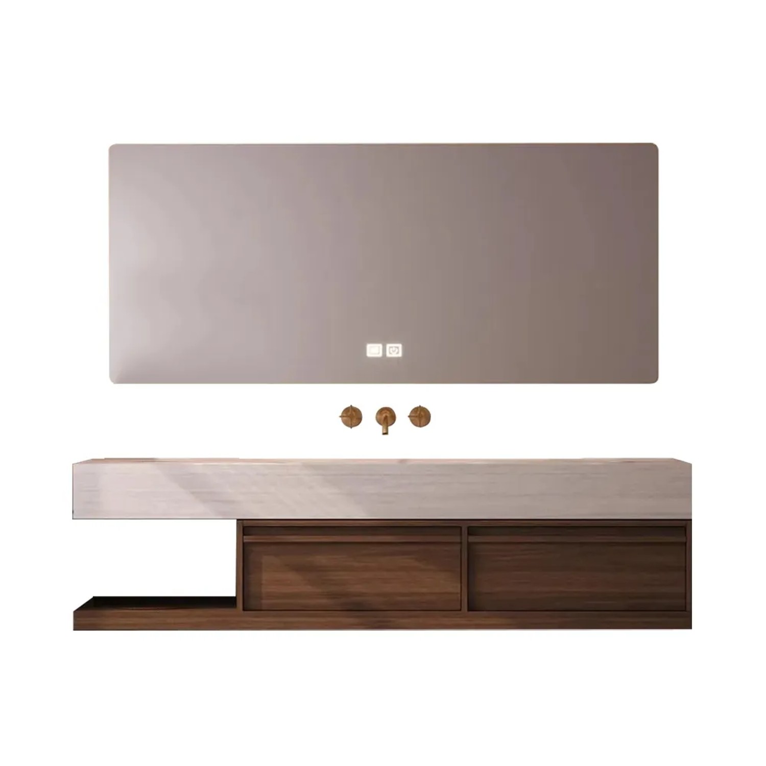 360Home Waschbecken Sinterstein Waschtisch Set Mit LED Spiegel Und Schrank Spüle Ohne Armaturloch 120 CM RW016120BKK