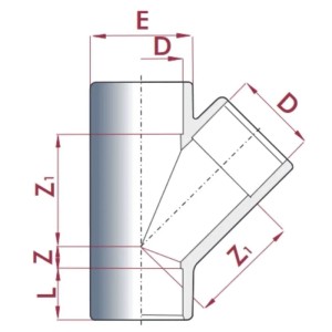 Abbildung des Cepex PVC-U T-Stück 45° Muffe 40 mm PN16, ein Poolzubehör.