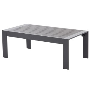 Grauer MeXo Gartentisch/Balkontisch aus Aluminium mit WPC-Tischplatte. Wetterfest und UV-beständig.