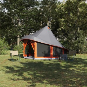 vidaXL Familien-Tipi-Zelt mit Dach Grau und Orange 404 x 370 x 270 cm 42000965