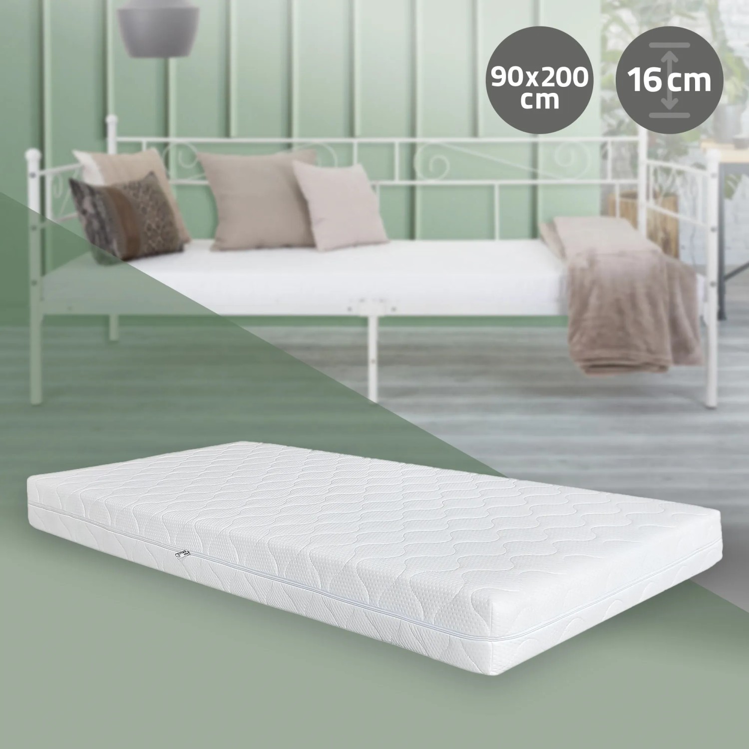 ML-Design Kaltschaummatratze, 90x200x16 cm, orthopädische 7-Zonen Matratze, weiß.