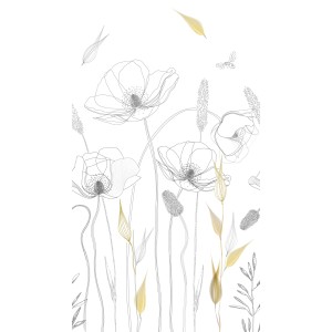 Livingwalls Fototapete mit Blumenmuster in Weiß, Schwarz und Gelb, 159x280cm.