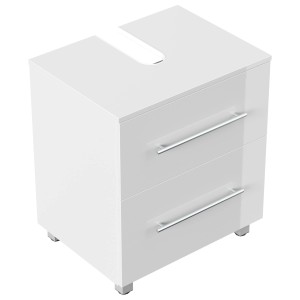 Posseik Waschbeckenunterschrank Mondial, 55 cm, Weiß Hochglanz mit 2 Schubladen und Füßen.