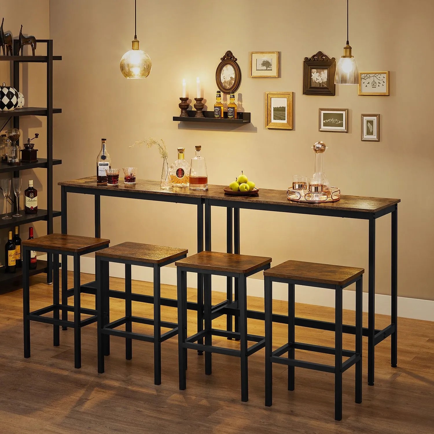 Vasagle Stehtisch-Set mit 2 Hockern in Braun und Schwarz. Bartisch-Set für Küche oder Wohnzimmer.