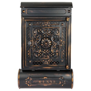 HMF 512-20 Briefkasten Antik Zeitungsfach Vintage Postkasten Aluguss  57 x 35 x 10 cm  Schwarz Kupfer