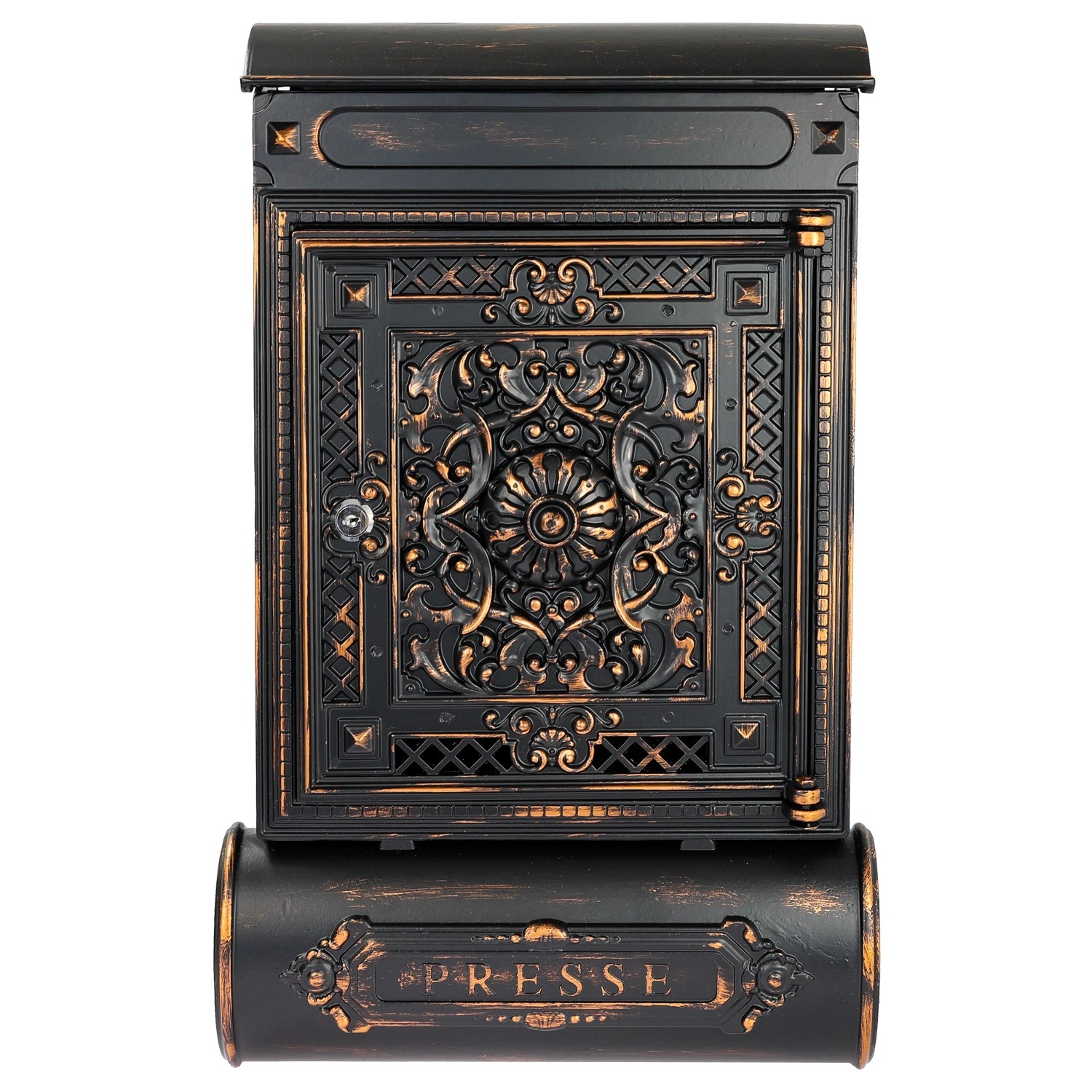 HMF 512-20 Briefkasten Antik Zeitungsfach Vintage Postkasten Aluguss  57 x 35 x 10 cm  Schwarz Kupfer