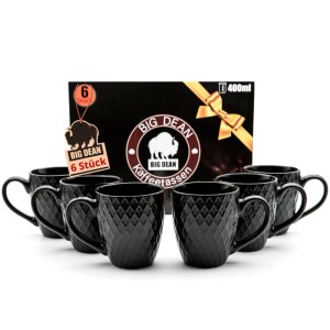BigDean 6 Stück Kaffeetassen 400ml Schwarz Matt Kaffeebecher Keramik Hochwertiges Kaffeetassen Set Modernes Tassen Set In Geschenkbox