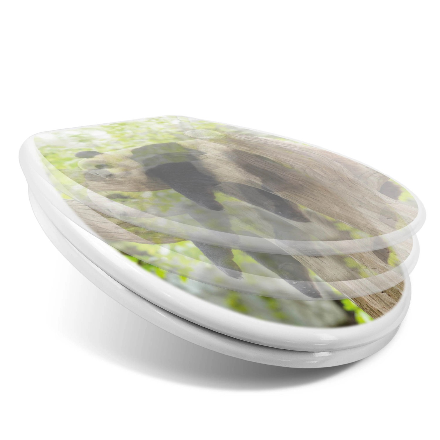 Weißer WC-Sitz mit Absenkautomatik und Panda Motiv für ein freundliches Badezimmer.