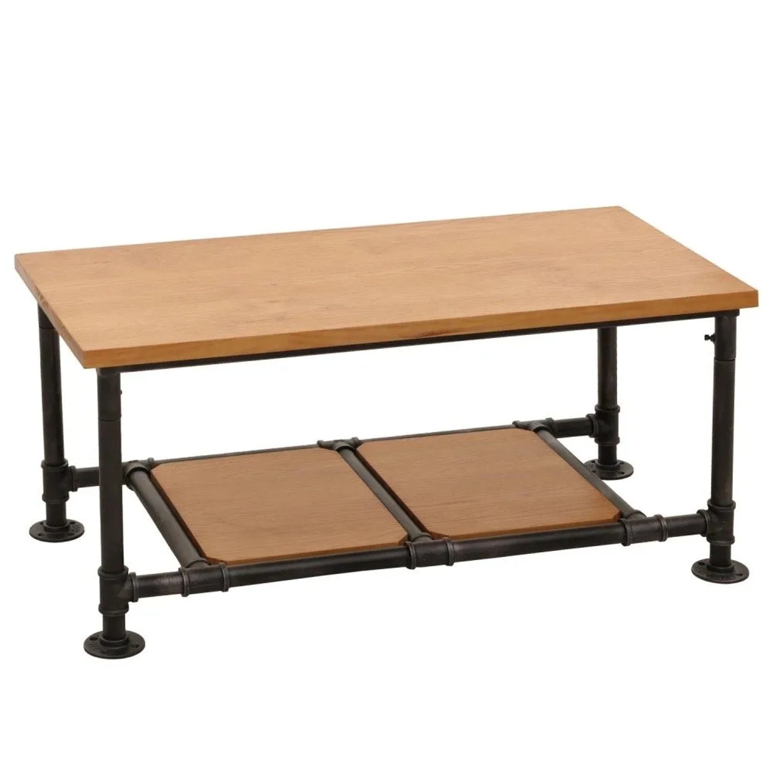 MCW Couchtisch N27 Wohnzimmertisch Tisch Sofatisch Beistelltisch Industrial Massiv-Holz Metall 48x100x50cm Natur
