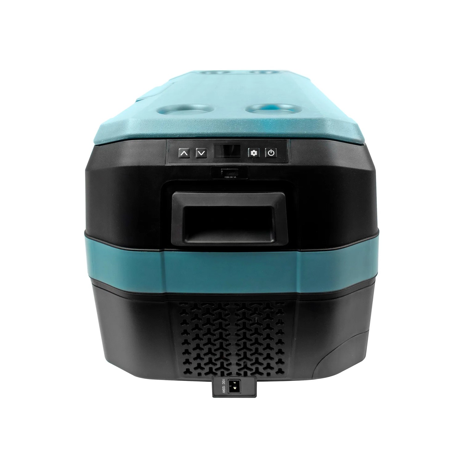 Pro User Kühlbox CB35: Kompressor-Kühlbox in Schwarz und Türkis mit digitalem Bedienfeld.
