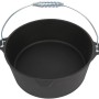 Schwarzer El Fuego Dutch Oven aus Gusseisen, 7,2 l, mit Deckel und Tragebügel. Grillutensil für Outdoor-Küche.
