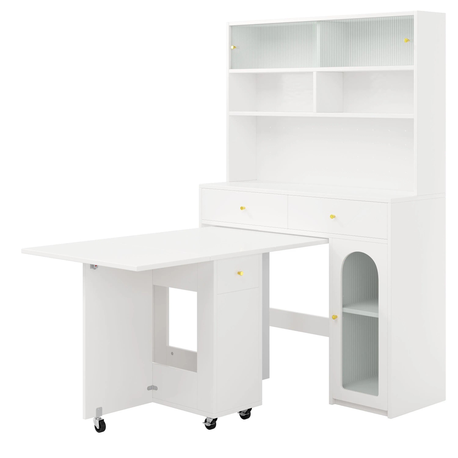 okwish Küchenschrank Set mit Klappbarem Esstisch Küche 120x45x180cm Weiß