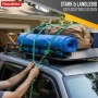 Grün-rotes Polypropylen Seil (Ø 22mm) sichert Ladung auf Autodachgepäckträger.