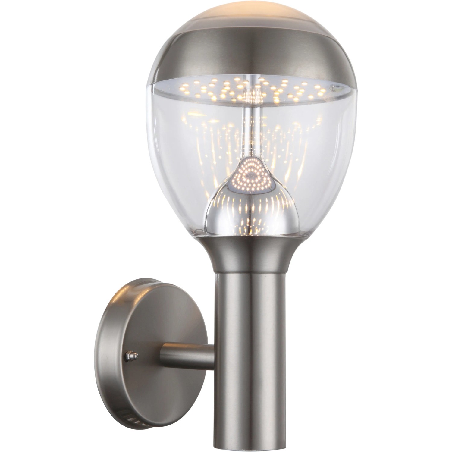 Moderne Globo LED-Außenwandleuchte CALLISTO aus Edelstahl mit klarem Lampenschirm.