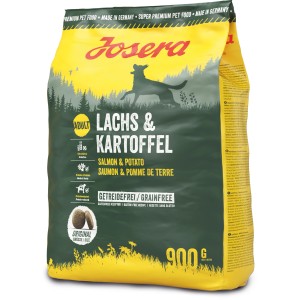 Josera Hunde-Trockenfutter Lachs & Kartoffel, 900g Packung. Getreidefrei und ideal für ausgewachsene Hunde.