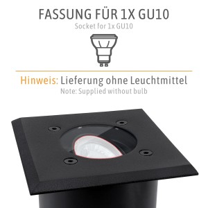 Schwarzer SSC-LUXon Juavi Bodeneinbaustrahler (4er Set) für GU10 Lampen, ohne Leuchtmittel.