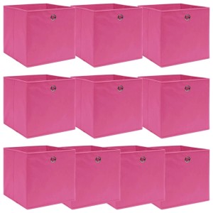 Zehn rosa Aufbewahrungsboxen aus Stoff, 32x32x32 cm, für Aufbewahrung und Ordnung.