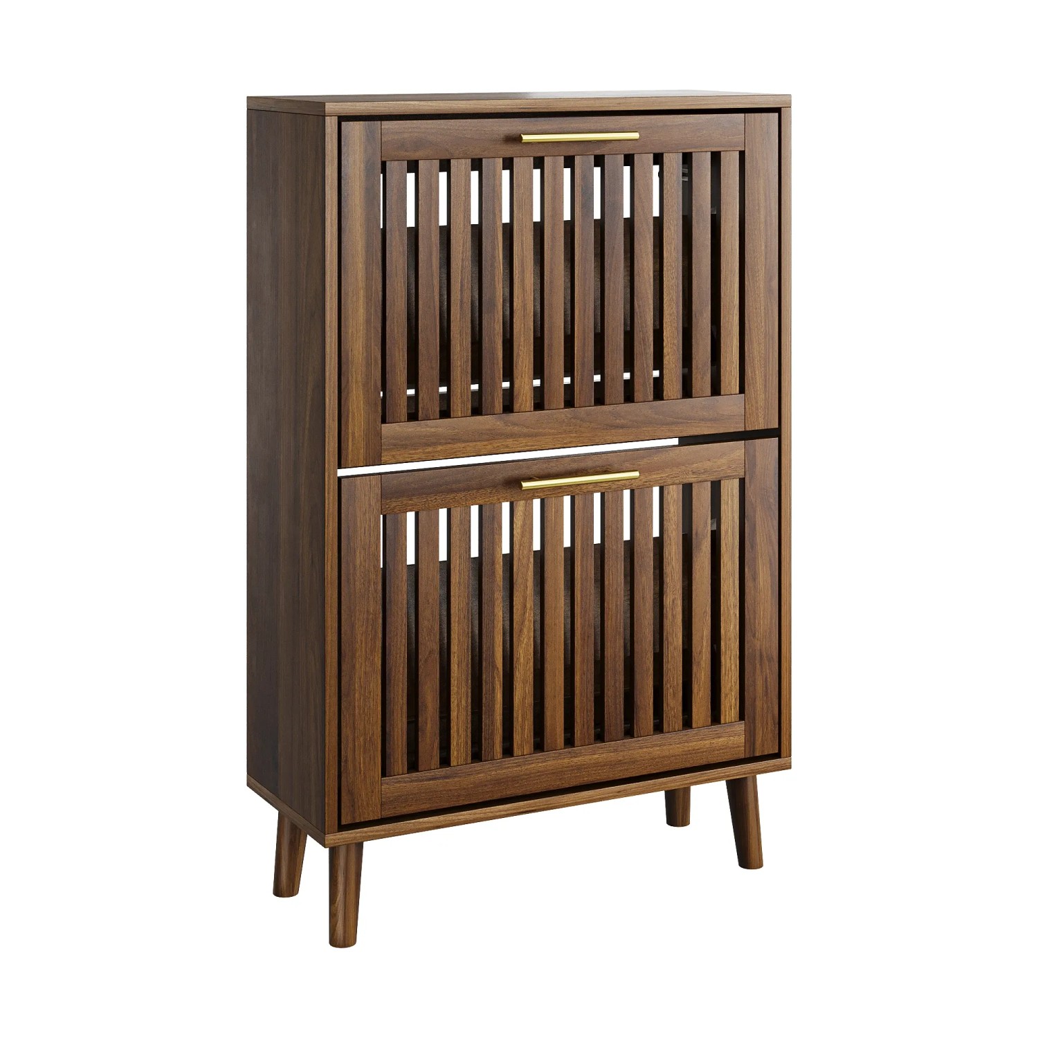 okwish Schuhschrank mit 2 Klappschubladen Flur 60x93x24cm Braun