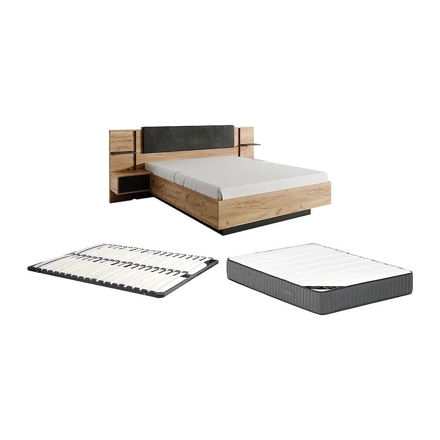 Vente-unique Bettrahmen Elynia Anthrazitgrau  Naturfarben Hell 256.4 cm