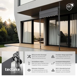 Tectake Klemmmarkise  Mit Handkurbel Uv Beständig 150 x 180 cm 180 x 150 x 304 cm Schwarz Grau
