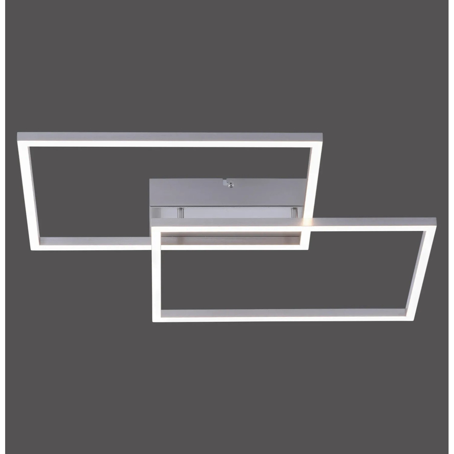 Moderne, stahlfarbene LED Deckenleuchte Iven (75,5x56,2cm) von Just Light mit zwei Rechtecken.