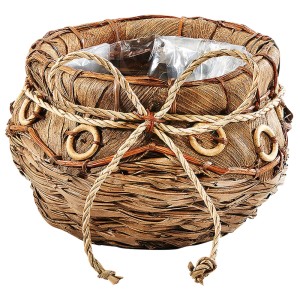 Kobolo Übertopf Blumentopf Pflanzschale Kokosblatt Braun 35x22 cm