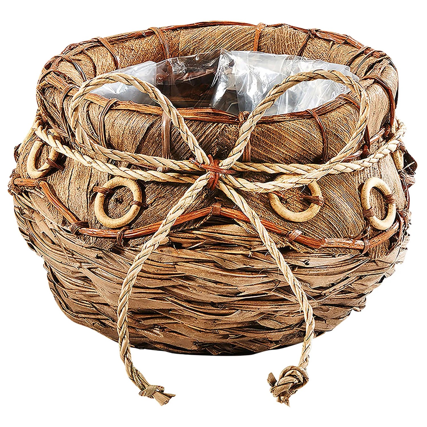 Kobolo Übertopf Blumentopf Pflanzschale Kokosblatt Braun 35x22 cm