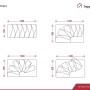 Technische Zeichnung der Treppen Intercon Raumspartreppe Alpha. Vier Grundriss-Varianten der Mittelholmtreppe mit Maßen für Deckenöffnungen.