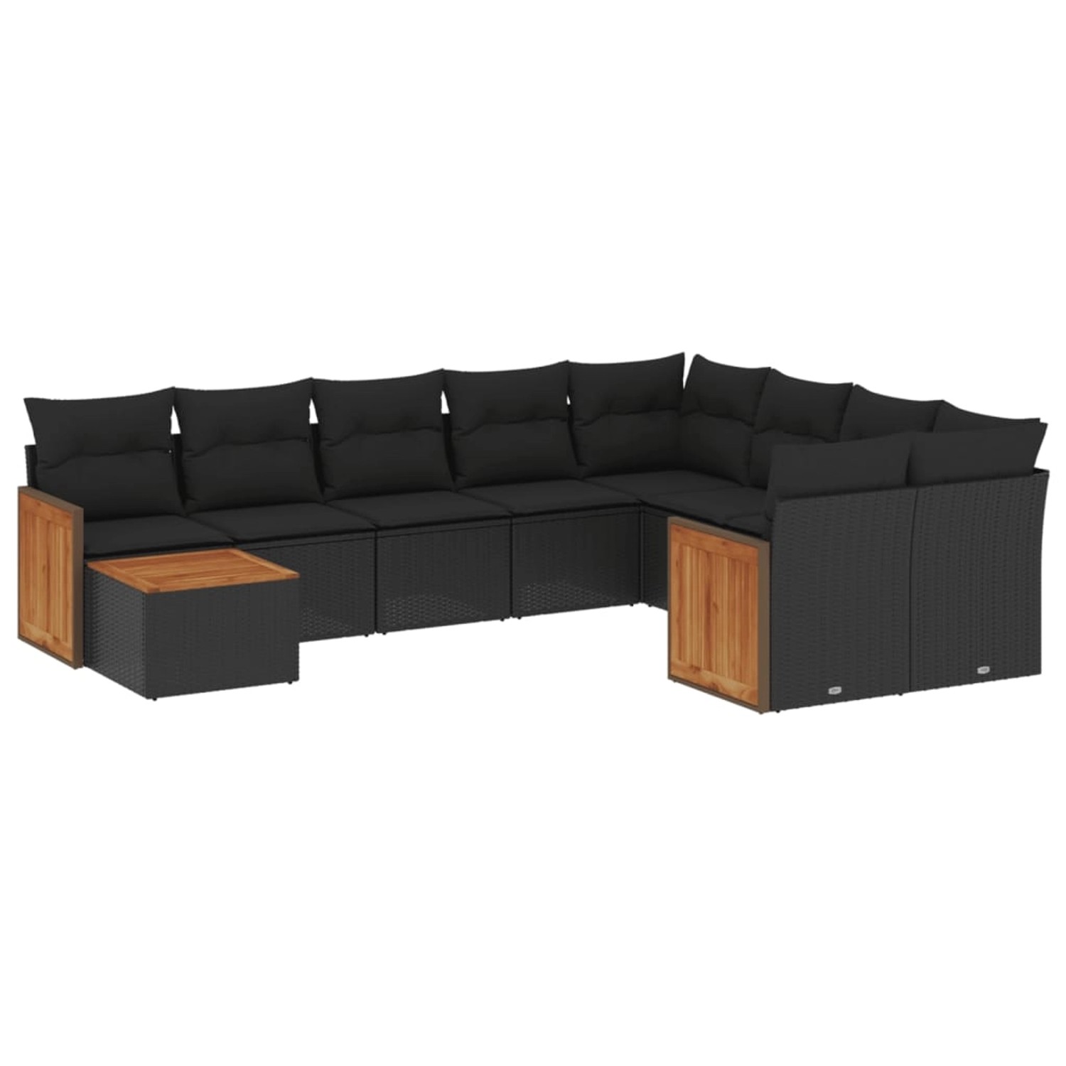 vidaXL 10-Tlg Garten-Sofagarnitur mit Kissen Schwarz Poly Rattan 3227994
