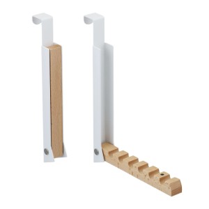 Relaxdays Türgarderobe 2er Set Metall Holz Weiß Klappbar 21 cm x 2,5 cm x 18 cm 150 g