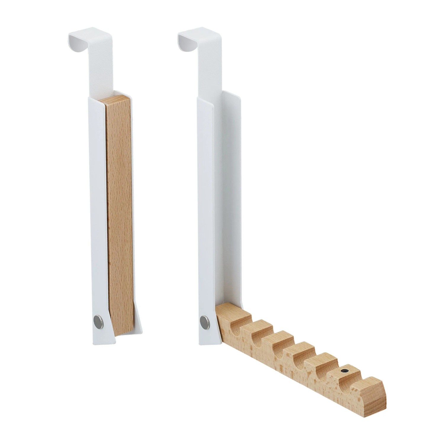 Relaxdays Türgarderobe 2er Set Metall Holz Weiß Klappbar 21 cm x 2,5 cm x 18 cm 150 g